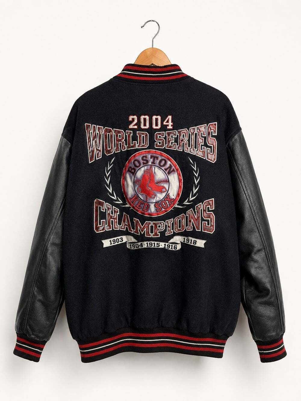 Boston Red Sox 2004 World Champs Reversible Varsity Jacket Wool Leather 4XL L300